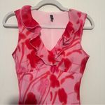 Vintage 90s Y2K Red Pink Floral Midi Dress Bodycon Ruffles S/M Photo 1