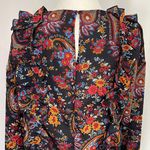 H&M New Paisley Floral Print Ruffle Trim Peplum Blouse Navy Multi Photo 9