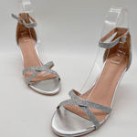 Allegra K  Ankle Strap Heels Womens 7 Silver Glitter Criss Cross Stiletto Party‎ Photo 0
