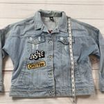 JasonWood Patchwork Embroidered Distressed Jean Jacket Size Medium Blue Photo 7