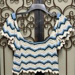 ZARA  cream/blue crochet button front crop top Photo 5