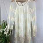 XCVI Ivory Crochet Fringe Long Sleeve Mini Dress L Photo 0