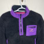 Ivory Ella  Black Quarter zip Sherpa pullover with purple logo patch pocket sz S Photo 2
