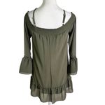 I.N. San Francisco  Off Shoulder Peplum Sleeve Mini Dress Olive Green Size S NWT Photo 2