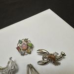 Lot Of 4 Brooch Pins Lobster, Sailboat, Horse Saddle, Etc Silver Photo 1