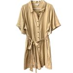 Womens XL Romper Shorts Linen Jumpsuit Classic Resort Elegant Preppy Boho Cruise Tan Photo 4
