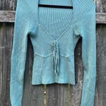Oak + Fort Blue Ribbed Sweetheart Sweater Medium Photo 0