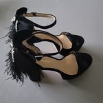 Antonio Melani Black Velvet Velour Platform Dress Feathers Bows Sandals Heels Photo 3