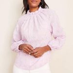 Ann Taylor 3D Floral Applique Embroidered Ruffle Neck Puff Sleeve Top Size Large Photo 2