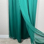 Dessy Chiffon Gown Plus Size 16 Hunter Green V Neck Sleeveless Maxi Dress Formal Photo 3