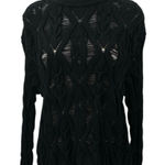 ZARA Womens Black Long Sleeve Cable Knit Semi Sheer Crew Neck Sweater Top Size M Photo 0