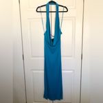 ZARA Electric Blue Long Draped Cowl Neck Halter Dress Size S Photo 3