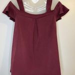 mm mm mm Burgundy Cold Shoulder Short Sleeve Top Size Small Photo 1