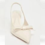 ZARA  NWT off white ivory cream bow sling back faux patent kitten heels Photo 7