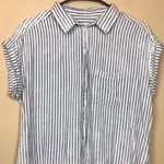 American Eagle  Women’s Super Soft Striped Blue White Button-Up Pocket Shirt Photo 2