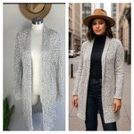 POL Open Knit Longline Cardigan Sweater Gray White Boho Cozy Chunky Small NWOT Photo 1