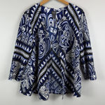 Chico's Travelers Jacket Women's 2 US L Blue White Paisley Crinkle Texture Artsy Photo 0