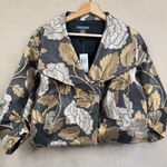 CHELSEA & THEODORE Harlow Jacket Size 8 Black Floral Cropped Metallic 3/4 sleeve Photo 0