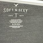 American Eagle soft and sexy black long bell sleeve v-neck drapey blouse, size S Photo 3