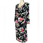 Ralph Lauren Lauren  Crossover Front Faux Wrap Dress Womens 4 Black Floral Photo 3