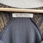 Free People Grey Yellow Stripe Sweet Confession Henley Waffle Knit Pullover Photo 8