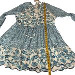 House of Harlow 1960 Boho Mini Dress Floral Long Sleeve Ruffle Tie Tassels Sz M Blue Size M Photo 9