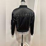 SEEK the Label Women’s Seek Sz: S black satin bomber jacket corset-style lace-up back. Photo 1