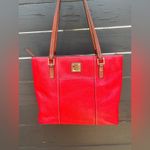 Dooney & Bourke  Red Lexington Pebbled Leather Tote Bag | Brown Handles Photo 13