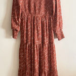 Bohme  Rust Smocked Midi Dress Floral Fall Tiered Size Small Boho Casual Photo 0