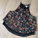 Sans Souci  Women’s Black Floral Chiffon Halter Camisoles Layered Tank Top Size M Photo 2