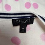 Talbots pink pola dot navy striped charming cardigan size lp Photo 6