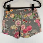 Michelle Farmer Floral Print Shorts Size 2 Gray Colorful USA Made Cotton Photo 2