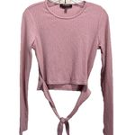 Mixed Threads Pink Ribbed Long Sleeve Tie Waist Top Size M‎ Round Neck Size M Photo 0