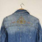 Free People  Moonchild Embroidered Distressed Shirt Jean Jacket Photo 7