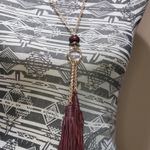 White House | Black Market *5/$25* WHBM gold tone necklace with burgundy faux leather tassels Photo 0