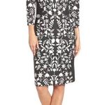 Eliza J  Jacquard Knit Sheath Dress NEW Size 2 Black White Floral Print Fitted Photo 0