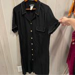 Vintage 90’s black contrast stitch flowy button front short sleeve shirt dress Size 16 Photo 6