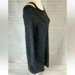 Loft Ann Taylor  Sweater Dress Black Speckled Long Sleeve cold Shoulder petite XS Photo 5