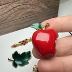 Green Leaf, Red Apple, Ladybug Bug, Flower Bar Enamel Brooch Pin Lot Of 4 Gold Photo 7