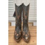 Tanner Mark Krackle Flor de Liz Embroidered Western Boots Brown Leather Sz 8 NIB Photo 2