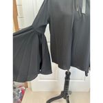T Tahari Blouse Womens Size S Black Mock Neck Keyhole Large Bell Sleeve Chic Photo 5