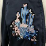 Juicy Couture SMALL Navy Blue Cactus Patch Track Windbreaker Bomber Jacket Zip Photo 4