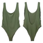 Aerie Super Scoop One Piece Swimsuit Size Large Olive Green Hi Cut Cheeky Swim Photo 13