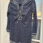 Letarte Skull Tunic Coverup Dress Navy Blue Sequin Bead 3/4 Sleeve Blouse Size S White Photo 1