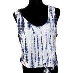 Style House Blue White Tie Dye Asymmetrical Front Tie Blouse Size Large Photo 0
