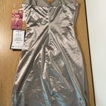Emerald Sundae B40 New Womens  Elegant Silver Satiny Silky Lined Dress size Small Photo 5