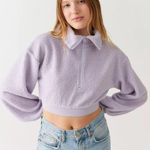 BDG New Leaf Quarter-Zip Cropped Sweatshirt NWT Size M - Lavender Photo 0