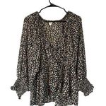 Flawless  Black Multi Color Floral Bow Front Long Sleeve Dressy Blouse Women Sz L Photo 0