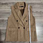 ZARA  Women Soft Double Breasted Collared Camel Two Front Pockets Long Vest Sz S Photo 13