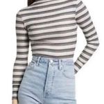 Cali Be New Striped Ribbed Mock Neck Long Sleeve Top Grey Multi Photo 0